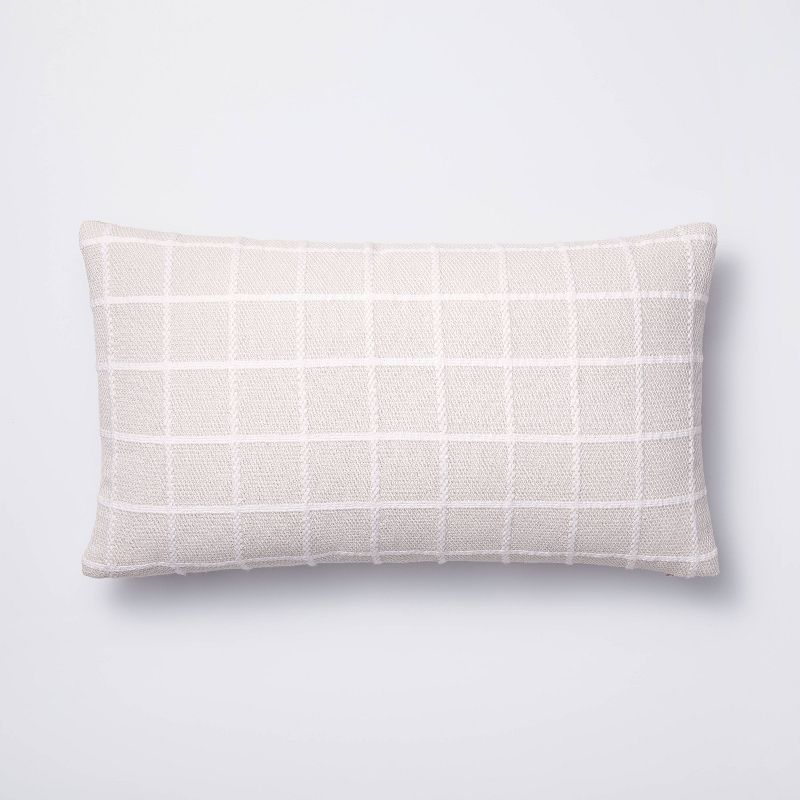 Oblong Woven Grid Decorative Throw Pillow Light Beige - Threshold&#8482; designed with Studio McGee, 1 of 10