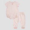 Huggies Baby Girls' Flower Short Sleeve Bodysuit & Pants Set - Pink - 2 of 4