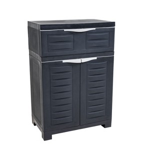 HomeRoots 35" Dark Gray Heavy Duty Plastic Two Door One Drawer Utility Cabinet - 1 of 4