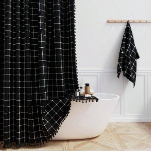 Stall Fabric Shower Curtain 54x78 Inch Boho Linen Heavy Duty Tassel Set with 10 Hooks Black and White - 1 of 4