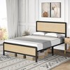 Whizmax Metal Bed Frame with Rattan Headboard and Footboard, Strong Metal Slat Support, No Box Spring Needed, Black & Oak - 2 of 4
