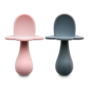 Grabease Baby Silicone Spoon, Set of 2 for Baby-Led Weaning & First Stage Self-Feeding; Set of 2 (Blush, Gray) - 1 of 4