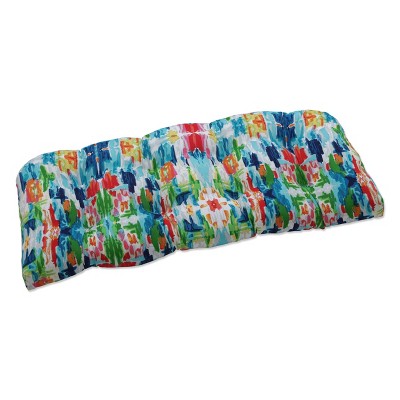 Outdoor/Indoor Loveseat Cushion Abstract Reflections Multi Blue - Pillow Perfect