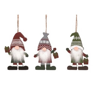 Transpac Plywood Fairisle Gnome Ornament Set of 3 Christmas Tree Decorations for Home Holiday Decor - 1 of 1