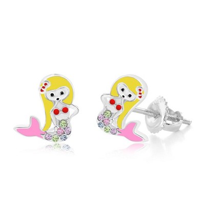 Chanteur Hypoallergenic Kids Jewelry Accessories Mermaid Enamel CZ White Gold Palladium Plating Stud Earrings Surgical Titanium Posts