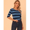 INSPIRE CHIC Women's Stripes Casual Basic Elbow Sleeves Boat Neck Slim Fit T-Shirts - 2 of 4