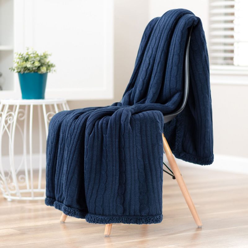 Chanasya Cable Knit Throw Blanket with Plush Faux Shearling Side, 5 of 10