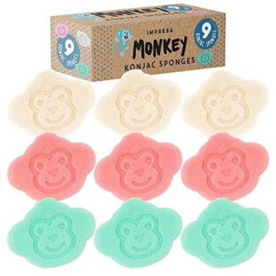 IMPRESA [9 Pack] Konjac Baby Bath Sponge Set for Sensitive Skin - for Bathing with String for Hanging & Extra Grip
