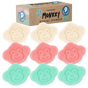 IMPRESA [9 Pack] Konjac Baby Bath Sponge Set for Sensitive Skin - for Bathing with String for Hanging & Extra Grip - 1 of 4