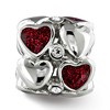 Black Bow Jewelry Sterling Silver, Red Glitter Enamel & Crystal Dbl Row Heart Bead Charm - 3 of 4