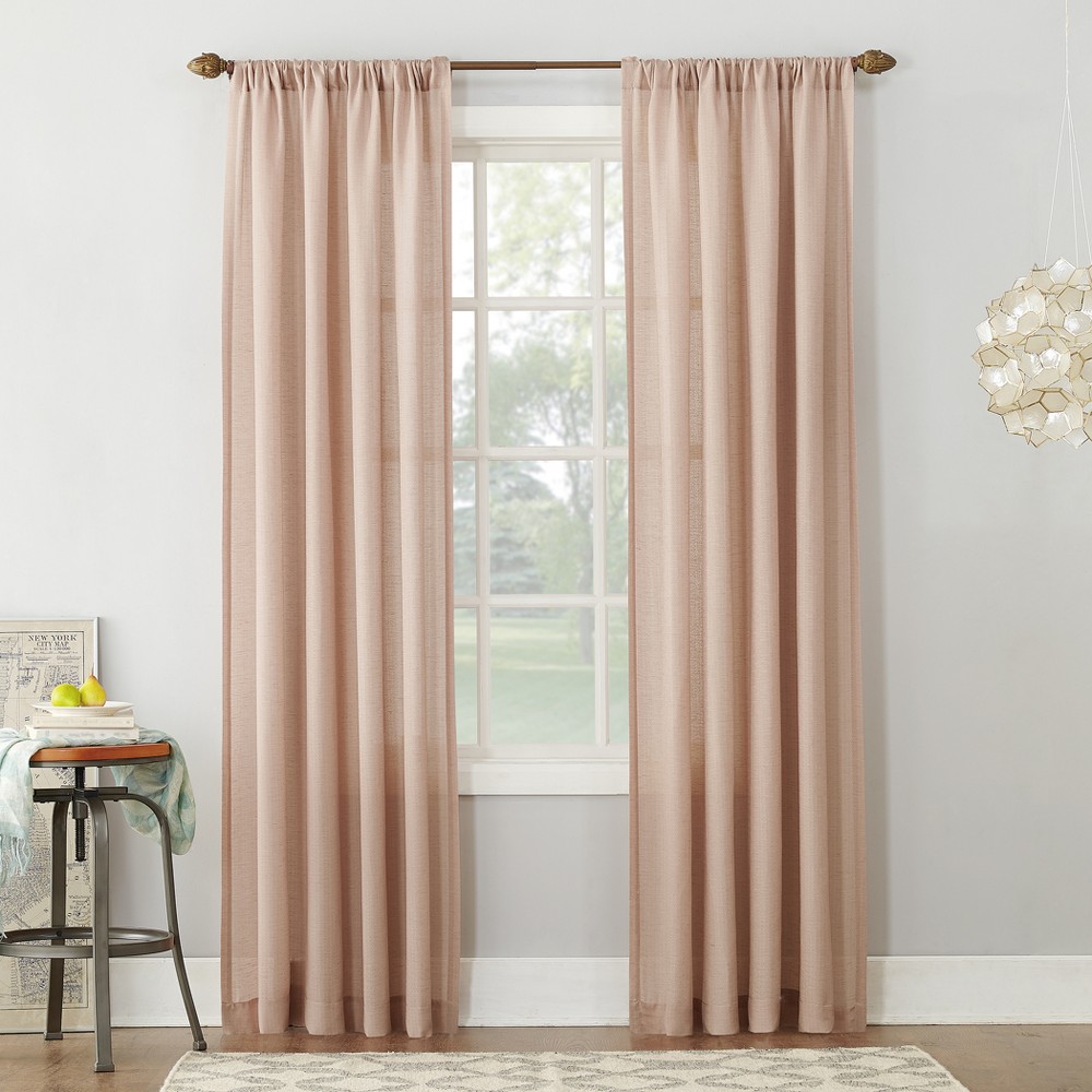 Photos - Curtains & Drapes 63"x54" Linen Blend Textured Sheer Rod Pocket Window Curtain Panel Blush 
