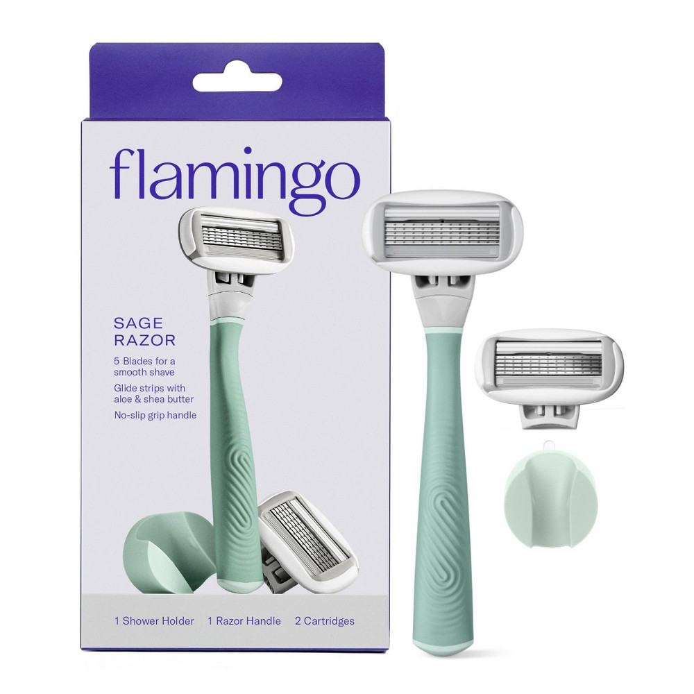 Photos - Shaver Flamingo 5-Blade Women's Razor - 1 Razor Handle + 2 Razor Blade Refills - Sage 