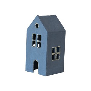 Storied Home Decorative Hand-Painted Paper Mache House, Blue and Gold - 1 of 4