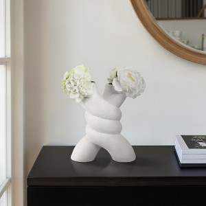 Modern Terracotta Vase - Twisted Design - Contemporary Home, Office, Bedroom & Living Room Decor -Centerpiece for Floral Arrangements - 14" White - 1 of 4