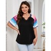YESFASHION Women Plus Size Blouse Short Sleeve Color Block Top Notched Collar Raglan Shirt - 3 of 4