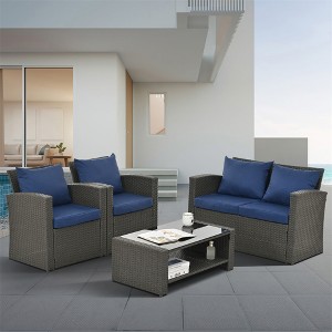 ELJGET 4-Piece Outdoor Patio Furniture Sets, Wicker Conversation Set for Porch Deck, Rattan Sofa Chair with Cushion - 1 of 4
