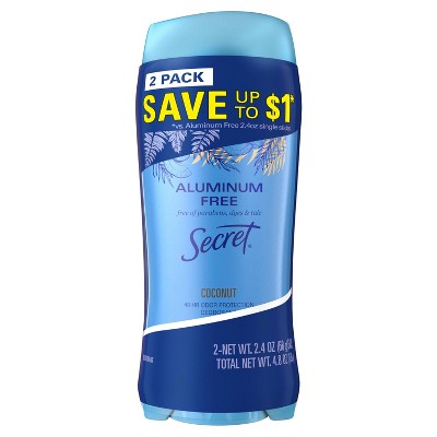 Secret Aluminum Free Deodorant - Coconut - 2.4oz/2pk