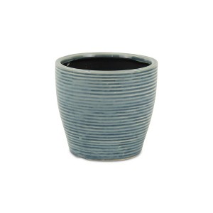 HomeRoots 6" Blue Striped Ceramic Indoor Outdoor Round Pot Planter - 1 of 4