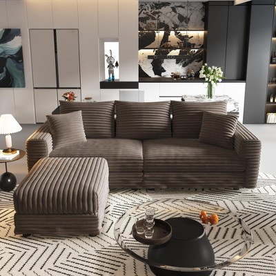 82.7'' Plush Corduroy L-Shaped Sectional Sofas with 1 Movable Ottoman, Deep Seat and Convertible Lounge Chair