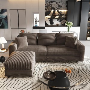 82.7'' Plush Corduroy L-Shaped Sectional Sofas with 1 Movable Ottoman, Deep Seat and Convertible Lounge Chair - 1 of 4