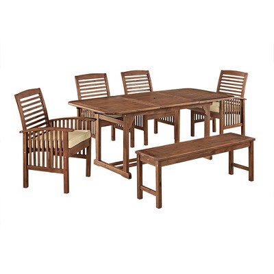Ravenscroft 6pc Acacia Wood Patio Dining Set with Cushions - Saracina Home