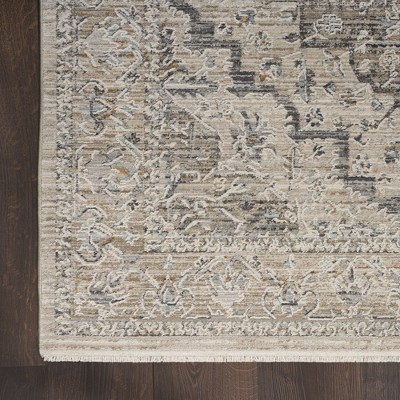 Ivory Taupe Floral Synthetic Round Washable Rug