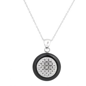 Guili Sterling Silver White Gold Plating with Clear Cubic Zirconia Lace Design Drop Pendant Necklace - 1 of 2