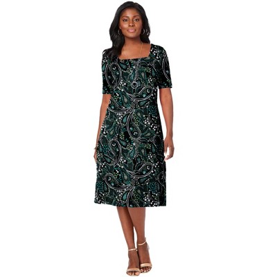 Jessica London Women's Plus Size Stretch Cotton Square Neck Midi Dress