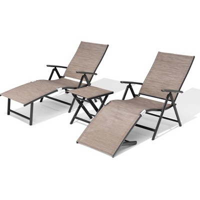 Pellebant Outdoor Aluminum Adjustable Folding Chaise Lounge Chairs and Foldable Side Table