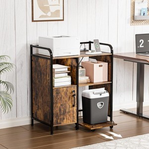 VINGLI Printer Stand with Trolley, Paper Shredder Stand Rack with Wheels, Lateral Office File Storage Cabinets with Charging Port, Rustic Brown - 1 of 4