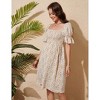 Women's Maternity Dress Square Neck Smocked Waist Puff Sleeve Floral Print Casual Midi Dress - 3 of 4