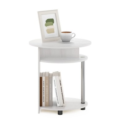Jaya White Oak & Stainless Steel Oval End Table with Shelves