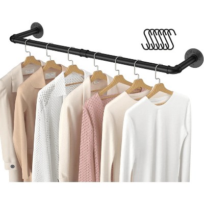 LunaLulinlk Pipe Clothing Rack, 36.2'' Wall Mounted Clothes Rack Coat Hanger Multi-Purpose Sturdy Holder Rod Black Iron