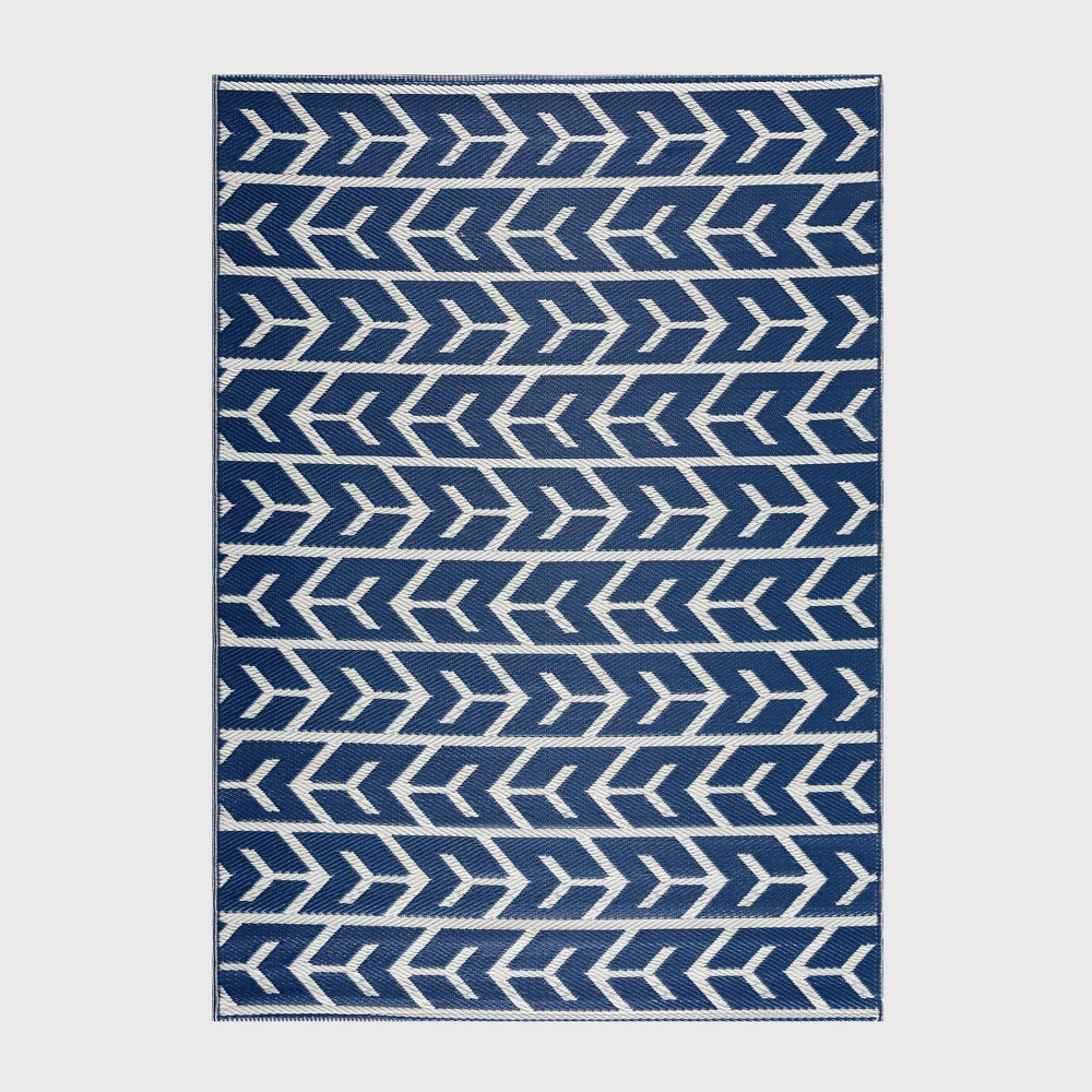 Playa Rug 4'x6' Amsterdam Recycled Plastic Indoor Outdoor Floor Mat Navy and Cream: UV & Water Resistant, Woven Polypropylene
