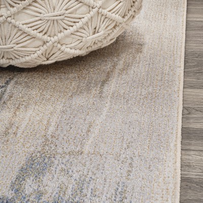 Cream and Multi Abstract Synthetic Washable 4' x 6' Rug