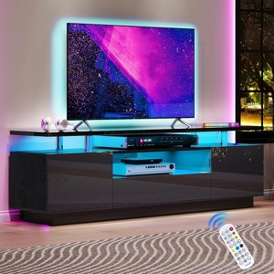 AMERLIFE 70" High Gloss TV Stand with LED Lights, Storage Cabinet & Shelf, Fits 80" TVs - 1 of 3