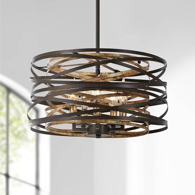 Mosaic Gold & Dark Bronze 5-Light Pendant Chandelier with Adjustable Height