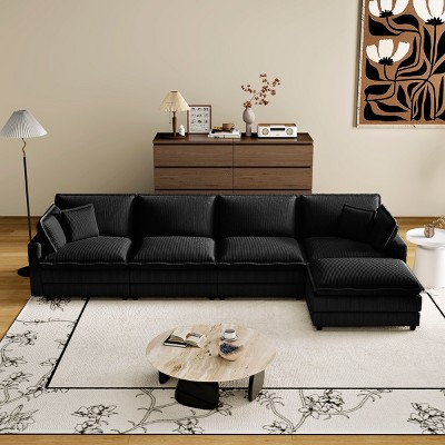 TiramisuBest Modular Sectional Sofa,Deep Seat Couch for Living Room , 4 Pillow, Modern L-Shaped Sofa for Living Room Bedroom Apartment,BLACK