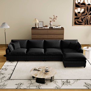 TiramisuBest Modular Sectional Sofa,Deep Seat Couch for Living Room , 4 Pillow, Modern L-Shaped Sofa for Living Room Bedroom Apartment,BLACK - 1 of 4
