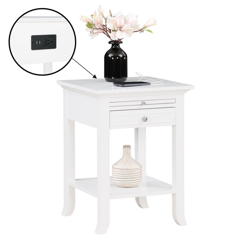 Breighton Home American Heritage Logan Single Drawer End Table with Charging Station and Pull-Out Shelf White, 3 of 8