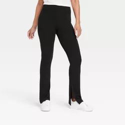 Women's High Waisted Split Hem Flare Leggings with Ribbed Waistband - A New Day™ Black M