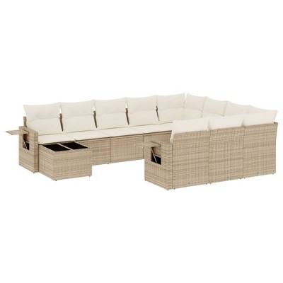 vidaXL 11 Piece Patio Sofa Set with Cushions Beige and Cream Poly Rattan