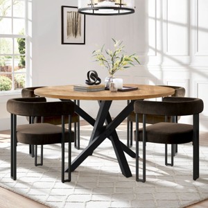 5-Piece Dining Set for 4 Round Dining Table with Velvet Upholstered Chairs and Crossed Metal Legs For Dining Room, Living Room, Farmhouse-Tanpinhause - 1 of 4