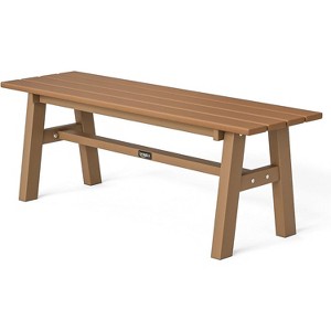 VINGLI 47” Outdoor Bench Garden Bench w/Metal Legs, Poly Lumber Patio Bench, 660 LBS Capacity Outdoor Backless Porch Bench(Teak) - 1 of 4