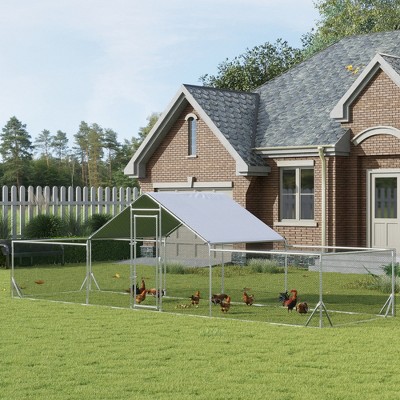 Large Silver Metal Chicken Coop with Weather-Resistant Cover, 23' x 6.6'