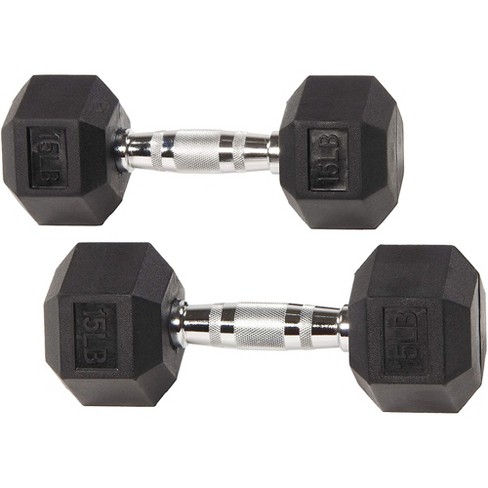 Sporzon Exercise Equipment Rubber Encased Pair Of Hexagon Handheld Weight Dumbbells With Contoured Non Slip Handles For Home Fitness 15 Pounds Target