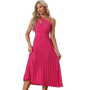 Allegra K Women's One Shoulder Pleated Summer Sleeveless Elastic Waist Cocktail Dress - 1 of 4