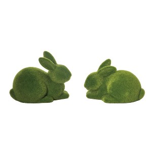 Transpac Large Terracotta Moss Flocked Easter Bunny Figurines Set of 2 Home Decorations Easter - 1 of 1