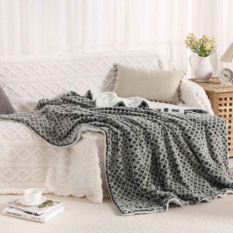 Heated Electric Blanket Throw, Flannel Heating Blankets, 5 Heat Settings and 4 Hours Auto Shut Off, Grey 50"x60", 2 of 6