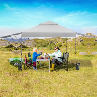 White 10' x 17.6' Outdoor Pop-Up Canopy Tent with Dual Awnings